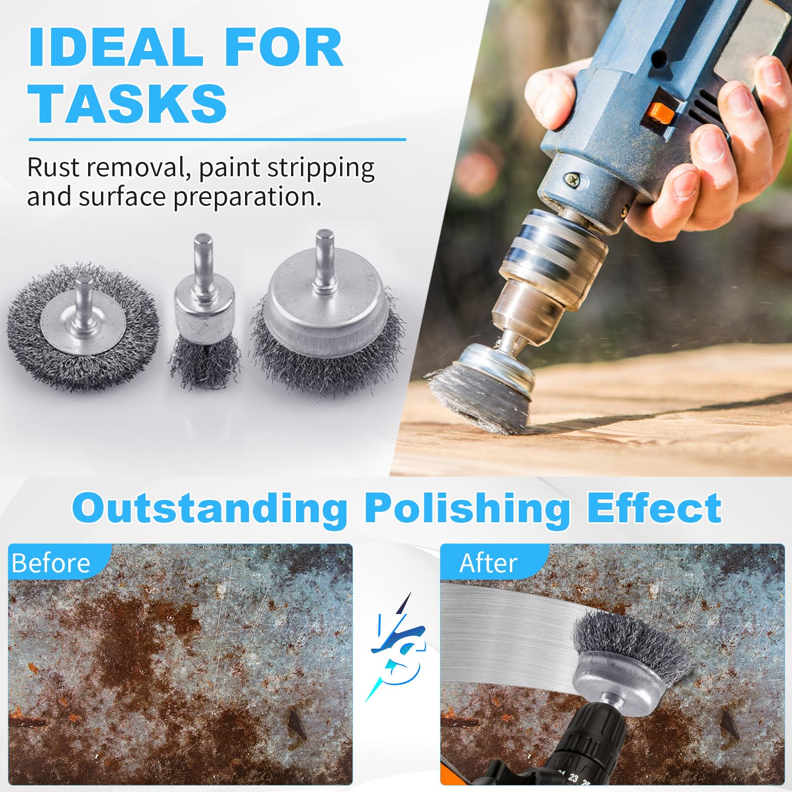 Rocaris Paquete de 28 cepillos de rueda de alambre, acero al carbono y cepillo de copa de nudo giratorio, cepillo de rueda, juego de cepillos de bolígrafo con vástago redondo de 1/4 pulgadas para