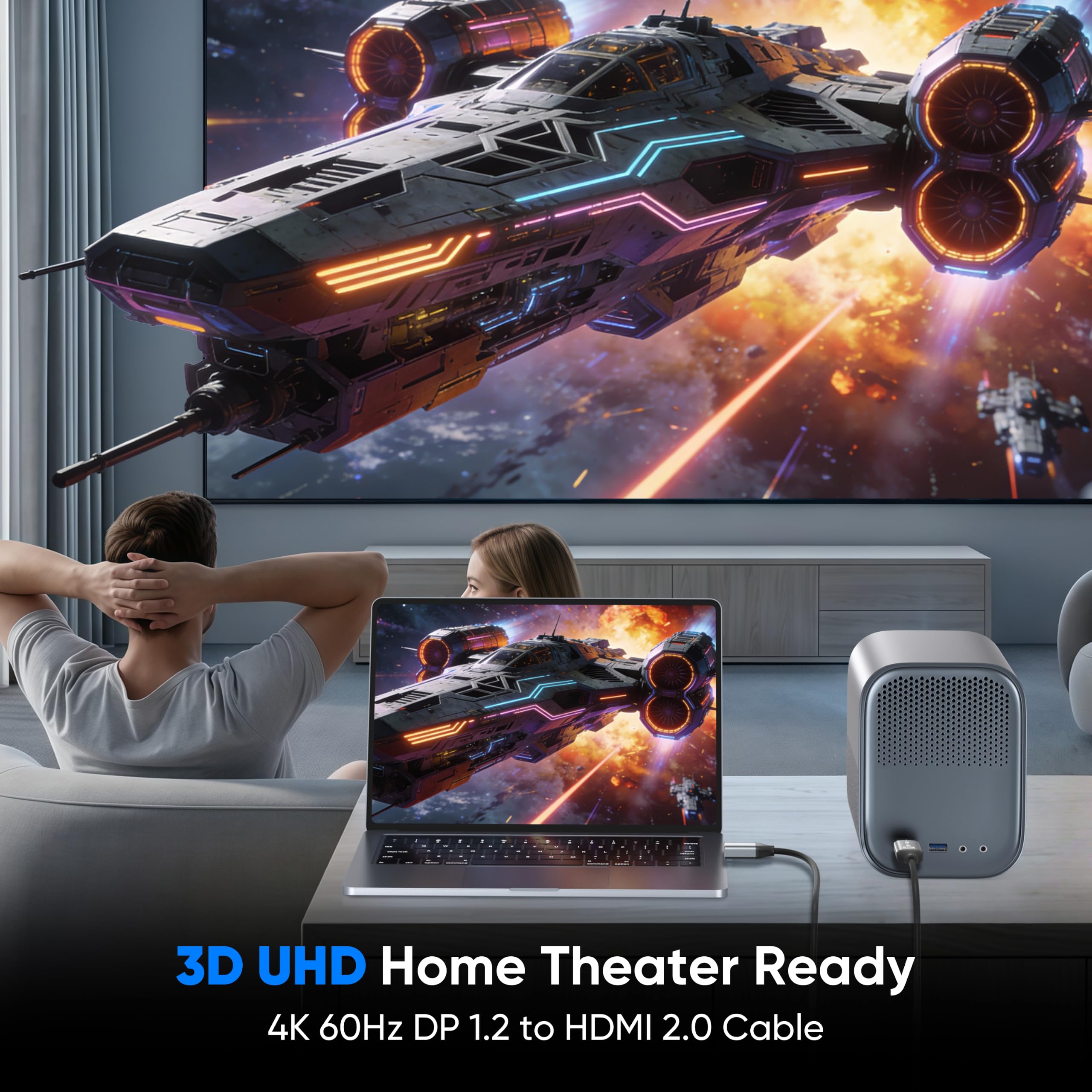 Confezione da 5 cavi da DisplayPort a HDMI 4K a 60 Hz, 304,8 cm, cavo adattatore passivo unidirezionale da DisplayPort a HDMI, da maschio a maschio, DP 1.2 a HDMI 2.0, per monitor, PC, laptop, GPU