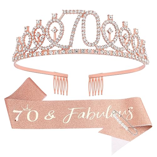 Miniatura 258 de CIEHER Juego de corona de cumpleaños 50 + banda de 50 y fabulosa banda + pin de perlas, tiara, regalos de 50, decoraciones para mujeres amigas