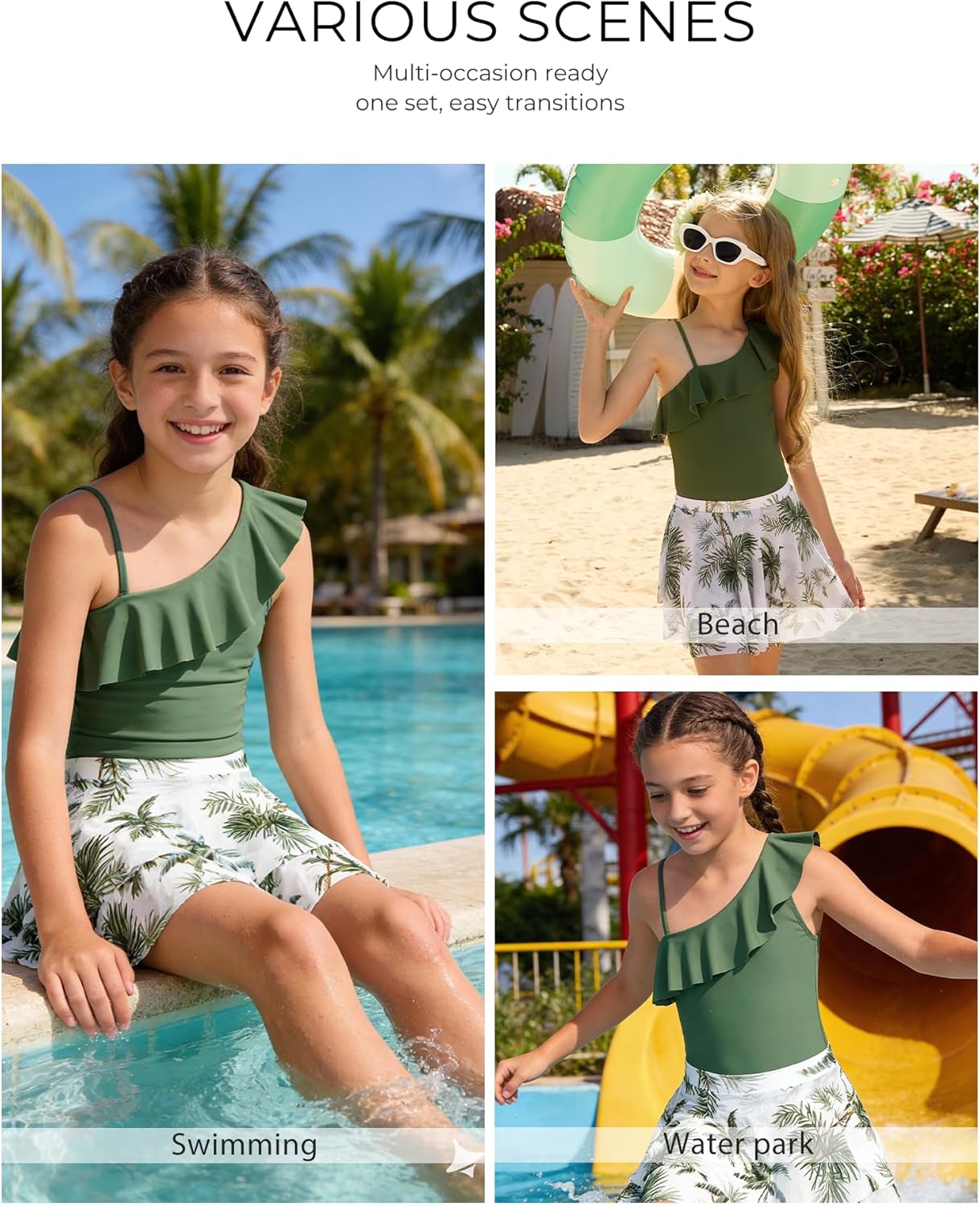 GRACE KARIN Girls Swimsuit with Skirt One Piece Bathing Suit Swimwear 6-14Y - Image 5