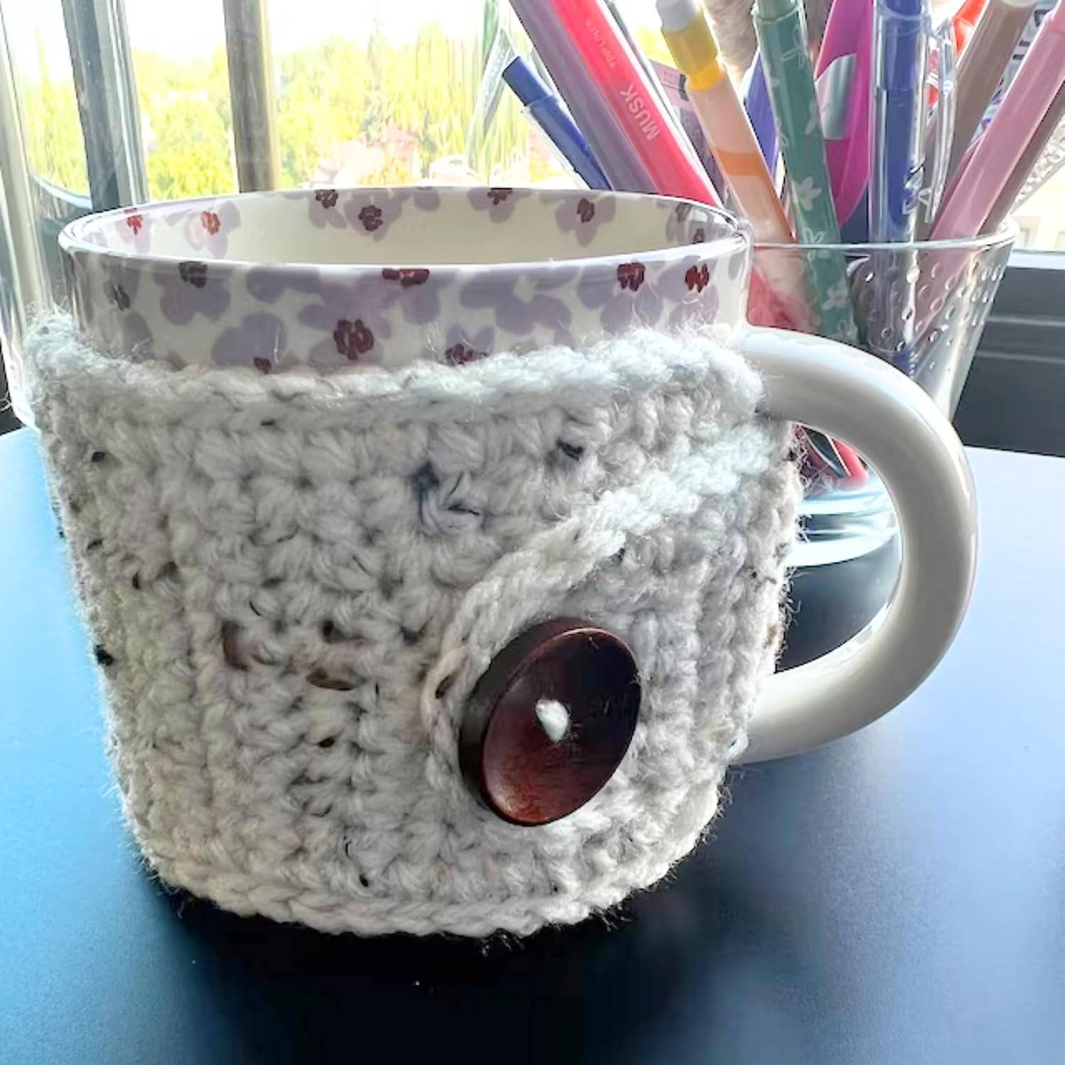 Nandys Nook Oatmeal Tea Cup Cozies, Cozy Coffee Gift, Set of Two Fall Covers for Mugs