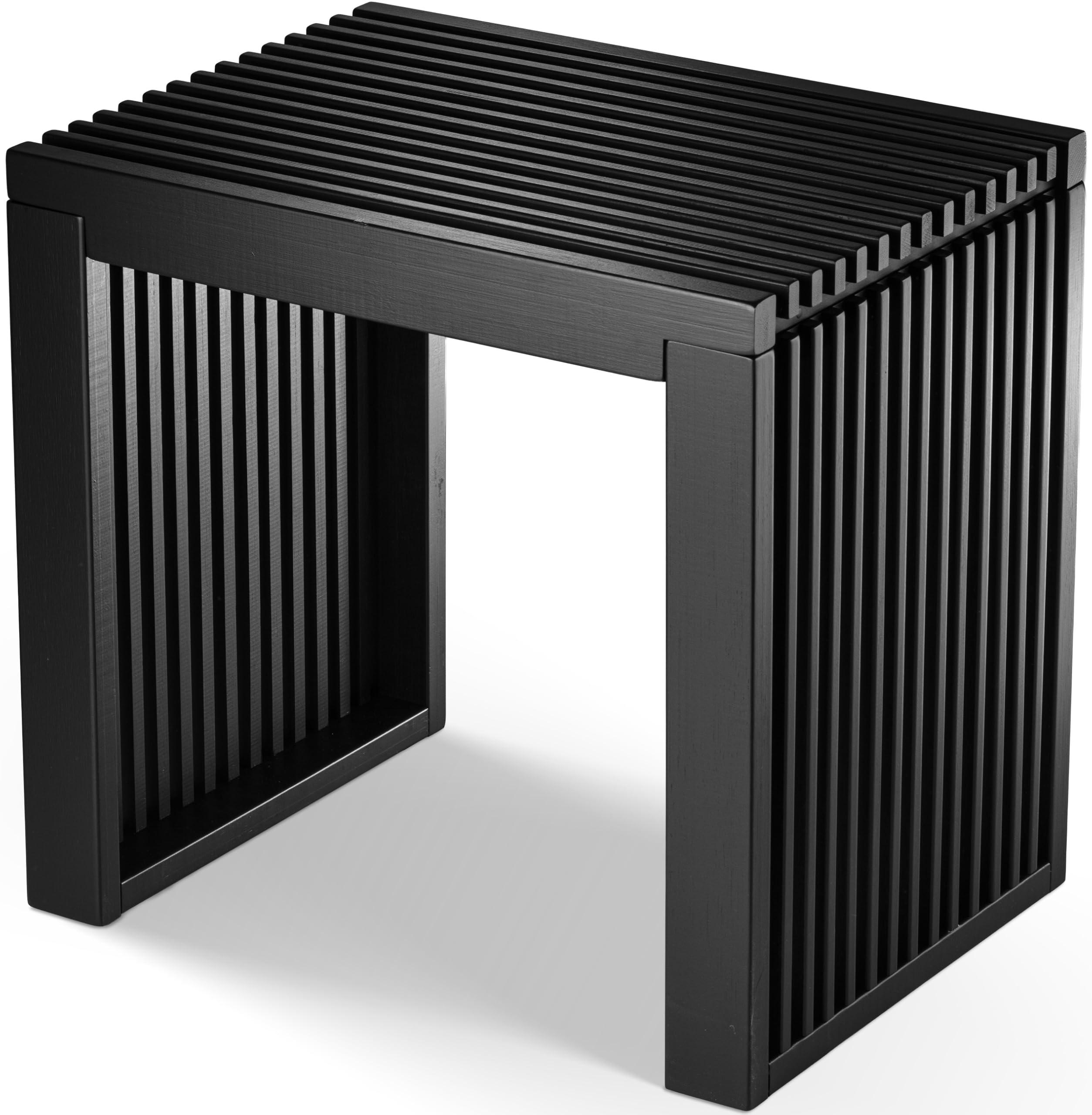 BAM BOO BOX Bambú Banco Negro - Robusto Banco Madera sin Respaldo para Pasillo, Baño, Cocina, Comedor o Dormitorio - pequeño Mueble Recibidor Entrada 45x33x43 cm - cargable hasta 250 kg