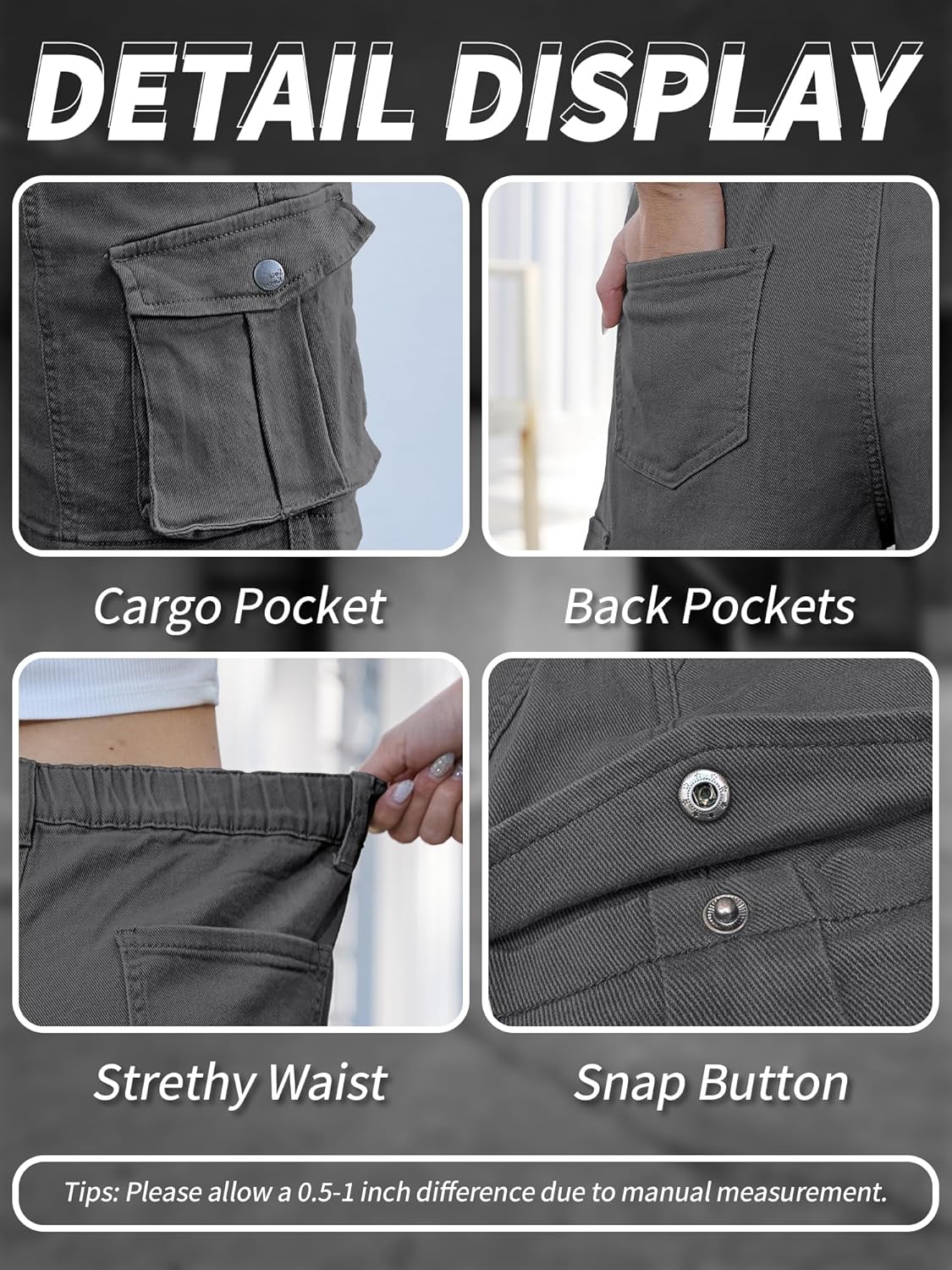 ELLEVEN Bermuda Cargo Shorts Women, Elastic High Waist 6 Pockets Shorts 7 Inch Inseam Summer Jorts for Women Casual - Image 4