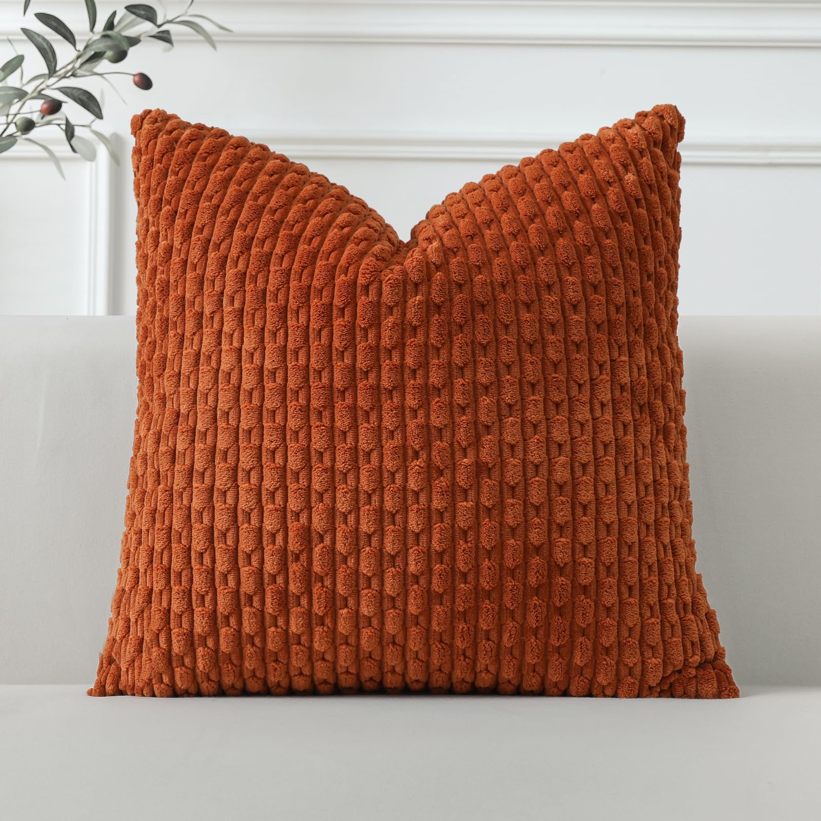Sungeek Set of 1 Rust Soft Corduroy Decorative Cushion Cover Boho Striped Throw Pillow Cover for Sofa Couch Living Room Patio Farmhouse Home Decor Pillowcase 45x45cm โ image 1