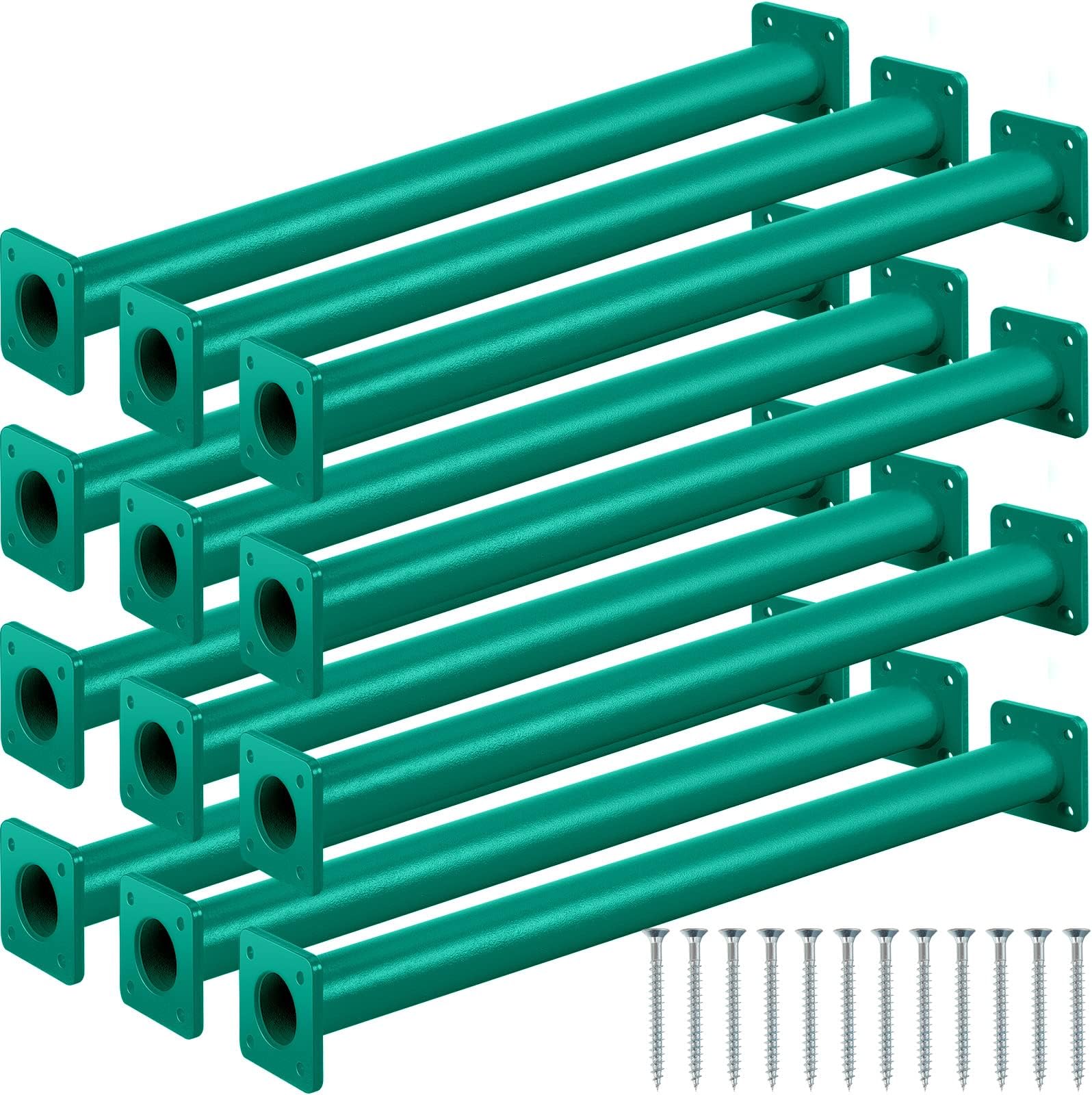 Dunzy 12 Pack Monkey Bars Swing Set Accessories Rods Playset Ladder Rungs Hardware Kit Steel Monkey Bar with Screws for Backyard Playground Equipment Mounting Plates(16.5 Inch,Green)