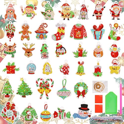 38 piezas de adornos de pintura de diamantes de Navidad 5D DIY Kit de pintura de diamantes de 38 estilos de temática de Navidad colgante de