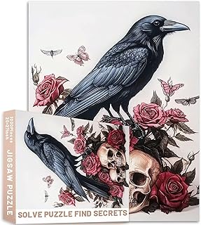 Comprar Rompecabezas de 1000 piezas con diseño de calaveras y rosas de cuervo negro, arte de pintura al óleo de 27 x 20 pulgadas, rompecabezas para adultos, desafiantes juegos de actividades familiares