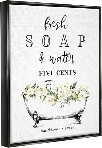 Miniatura 2 de Stupell Industries Jabón fresco y agua bañera baño diseño enmarcado flotante lienzo pared diseño de arte de pared por letras y forrado Flotador