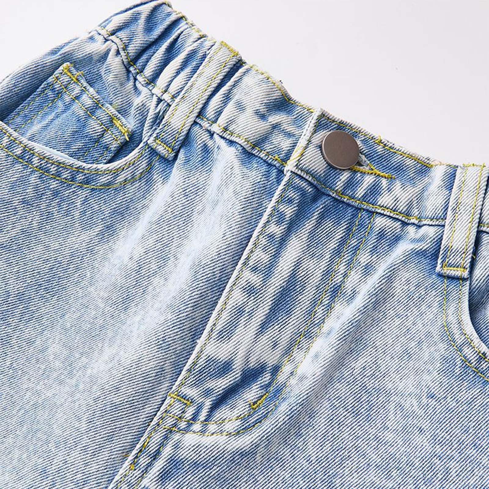 Générique Jean Fille 8-13 Ans Large Déchiré Pantalon Jeans Enfant Fille Droite Taille Haute Elastique Nœud Retro Streetwear Jean Cargo Denim Ample Automne Casual