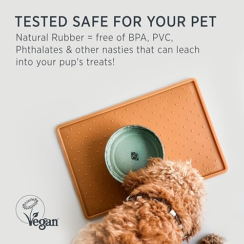 Miniatura 9 de Hevea Tapete de alimentación para perros de goma natural, antideslizante e impermeable, vegano, sin plástico y silicona, tapete de goma para cuencos