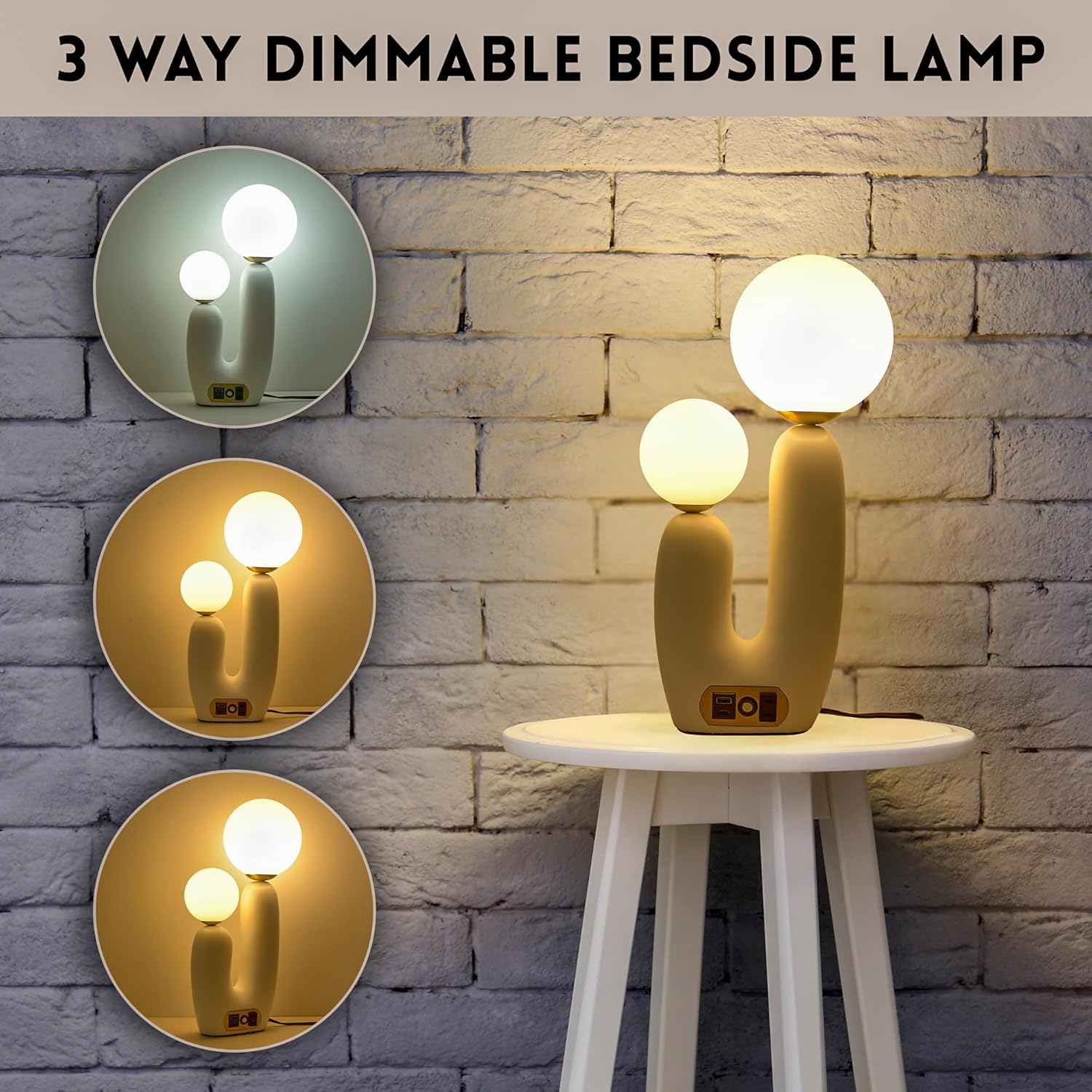 Decorative Mushroom Lamp, Resin Lamp for Desk, Unique Globe Lamps for Bedrooms and Side Tables, Desk Lamps for Night Stands, Portable Table Lamps for Living Room (White)