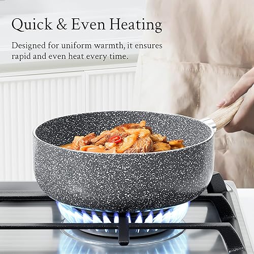 Miniatura 6 de KILAY Juego de 10 ollas y sartenes, juego de utensilios de cocina antiadherentes, juego de cocina no tóxico antiadherente con sartenes y cacerolas,