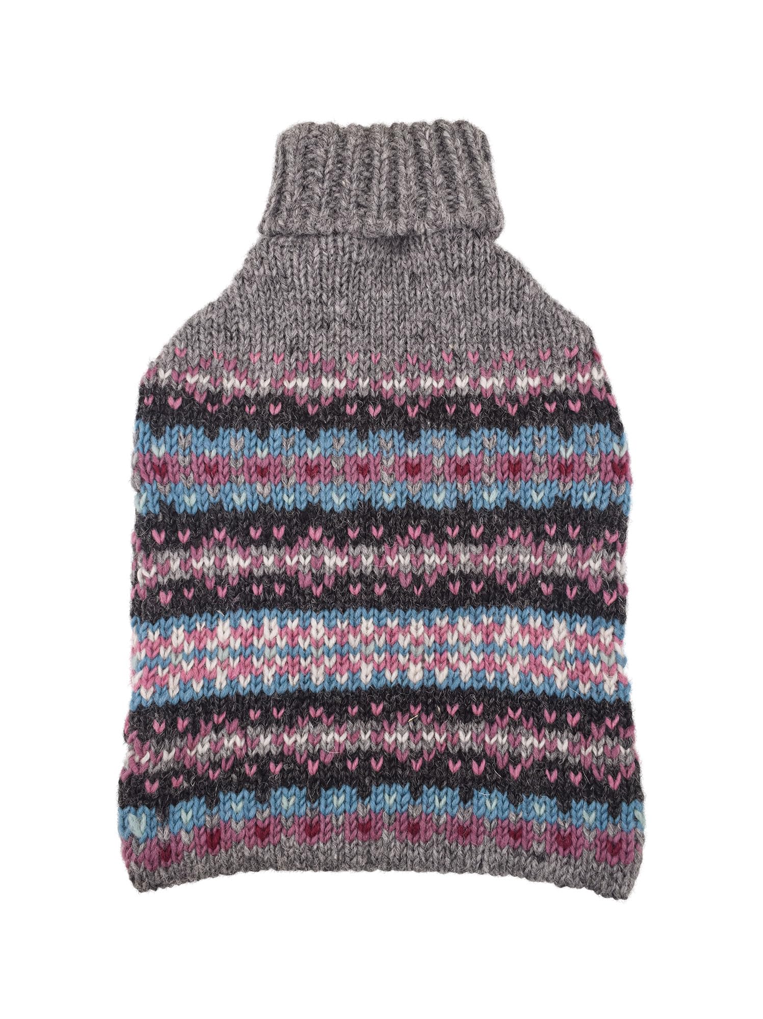 Pachamama Housse de bouillotte tricotée à la main et bouillotte de 2 litres – Motif Yorkshire Dales fait à la main Commerce équitable Multicolore