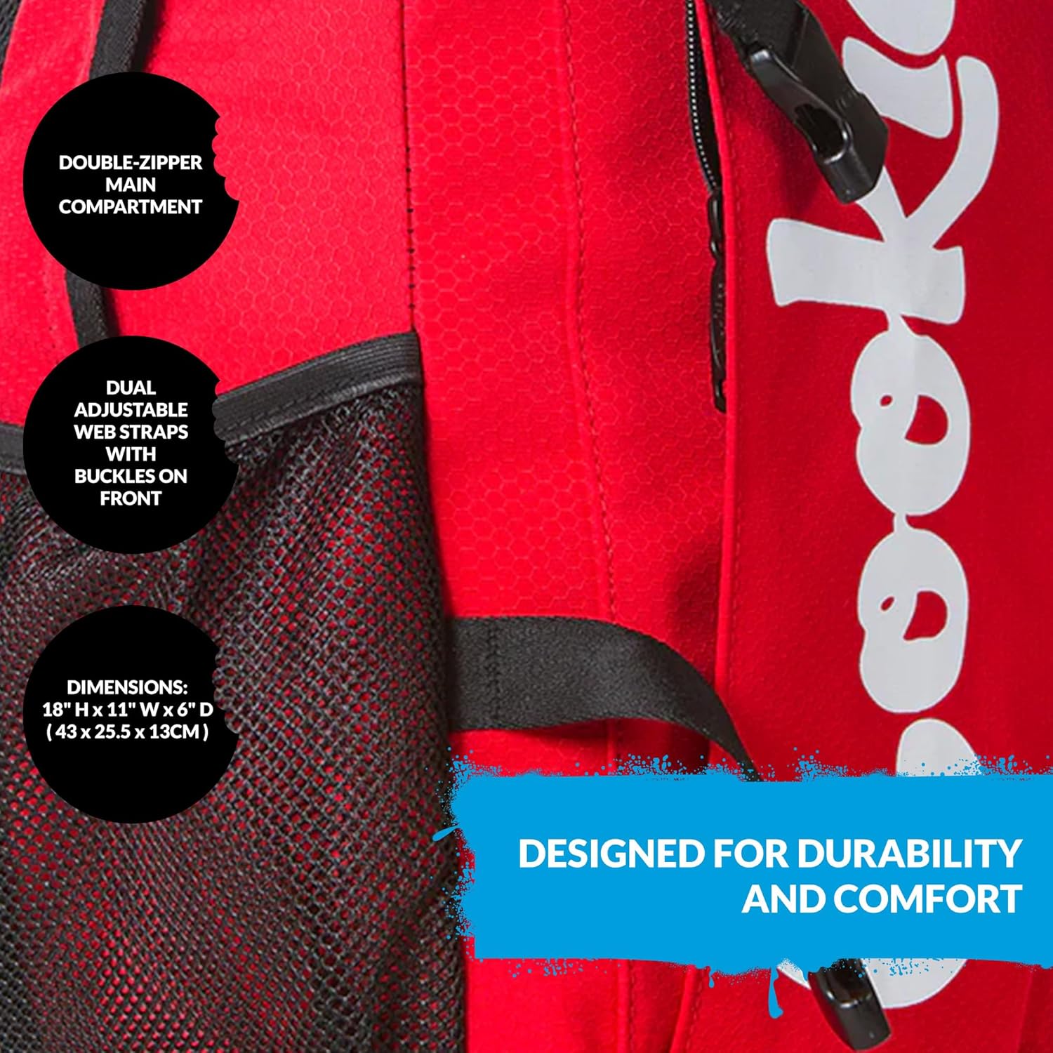 COOKIES Non-Standard Ripstop Nylon Backpack – Durable Tear-Resistant Bag with Heavy-Duty Zippers, Mesh Side Pockets, Adjustable Straps & Laptop Storage – Stylish Streetwear Travel Backpack - Black - Image 3