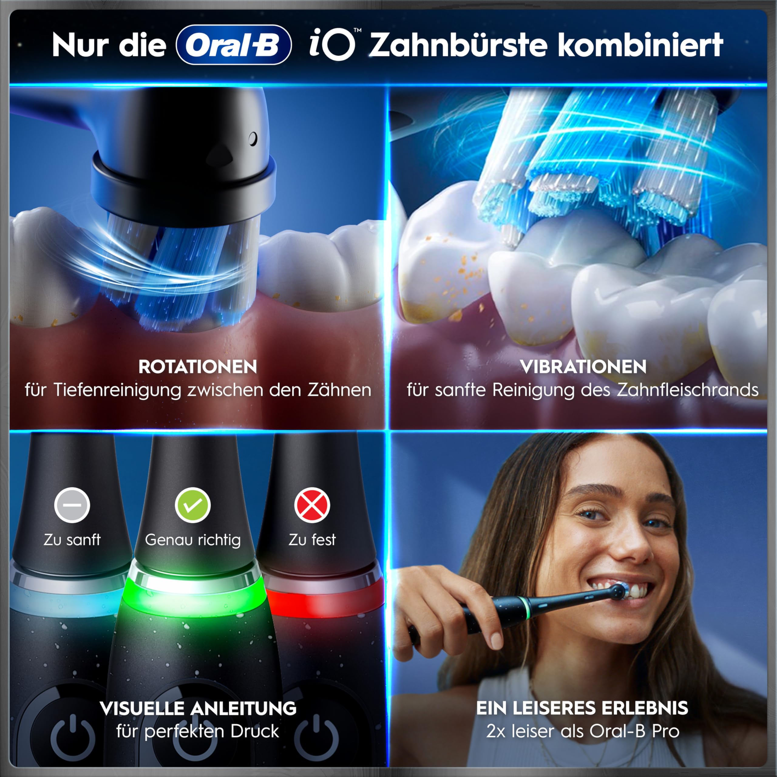 Oral-B iO Series 10 Elektrische Zahnbürste, Schwarz | Inkl. 3 Aufsteckbürsten, Lade-Reise-Etui, iOSense, Electric Toothbrush mit 7 Putzmodi für Zahnpflege