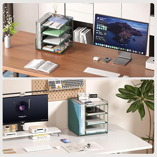 Miniatura 3 de Organizador de escritorio y accesorios de archivo Becomrock, organizador de papel de 4 niveles con soporte de archivo vertical, accesorios de