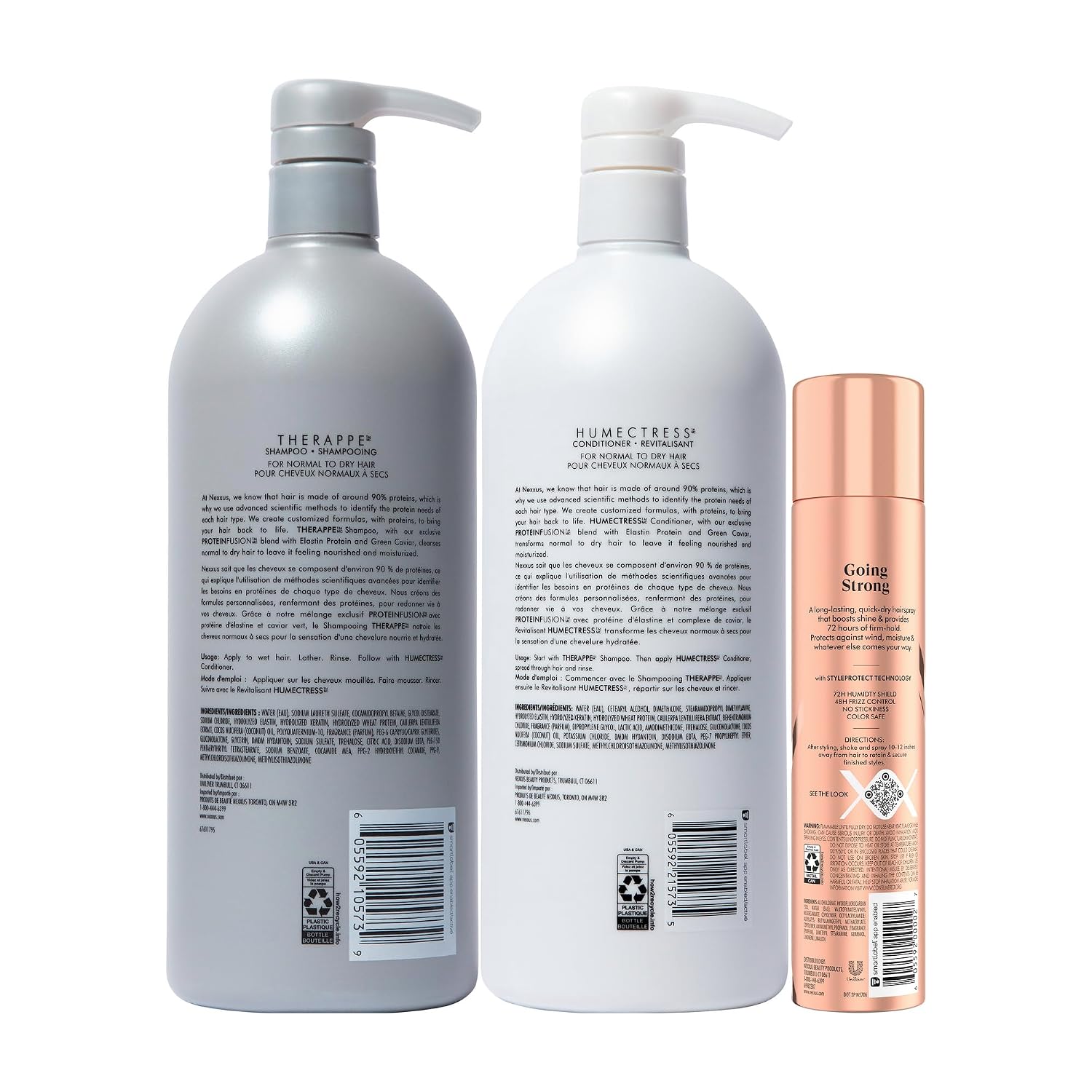 Nexxus Shampoo & Conditioner Therappe Humectress 2 ct for Dry Hair 33.8 oz & Maximum Hold Finishing Hair Spray 10 oz