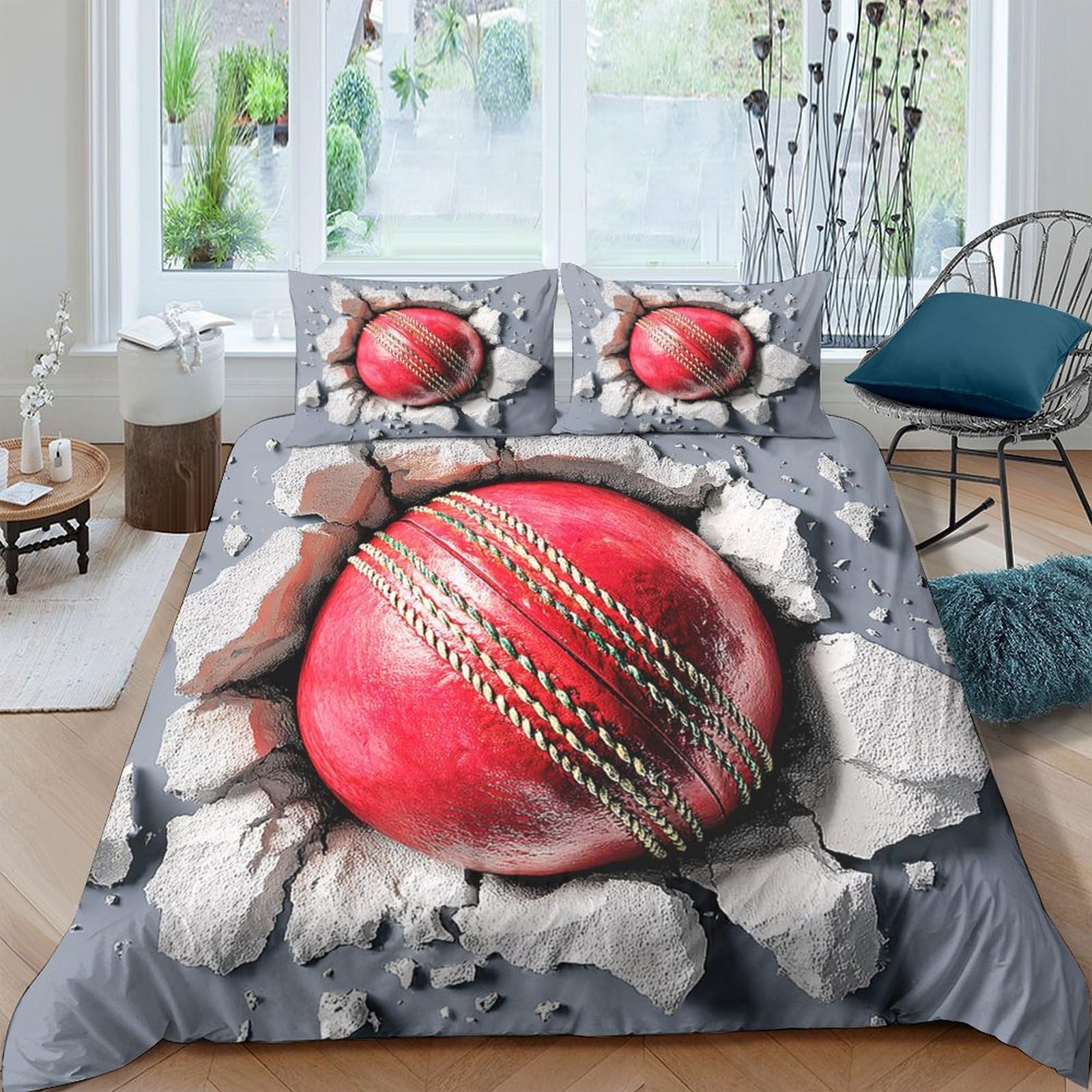 Ctjqhvkz Style-2 3D Printed Cracked Stone Cricket Ball Fitted Sheet Microfiber Breathable Bed Cover For Bedroom Dorm Mattress Protection Decor Single（135X200cm）