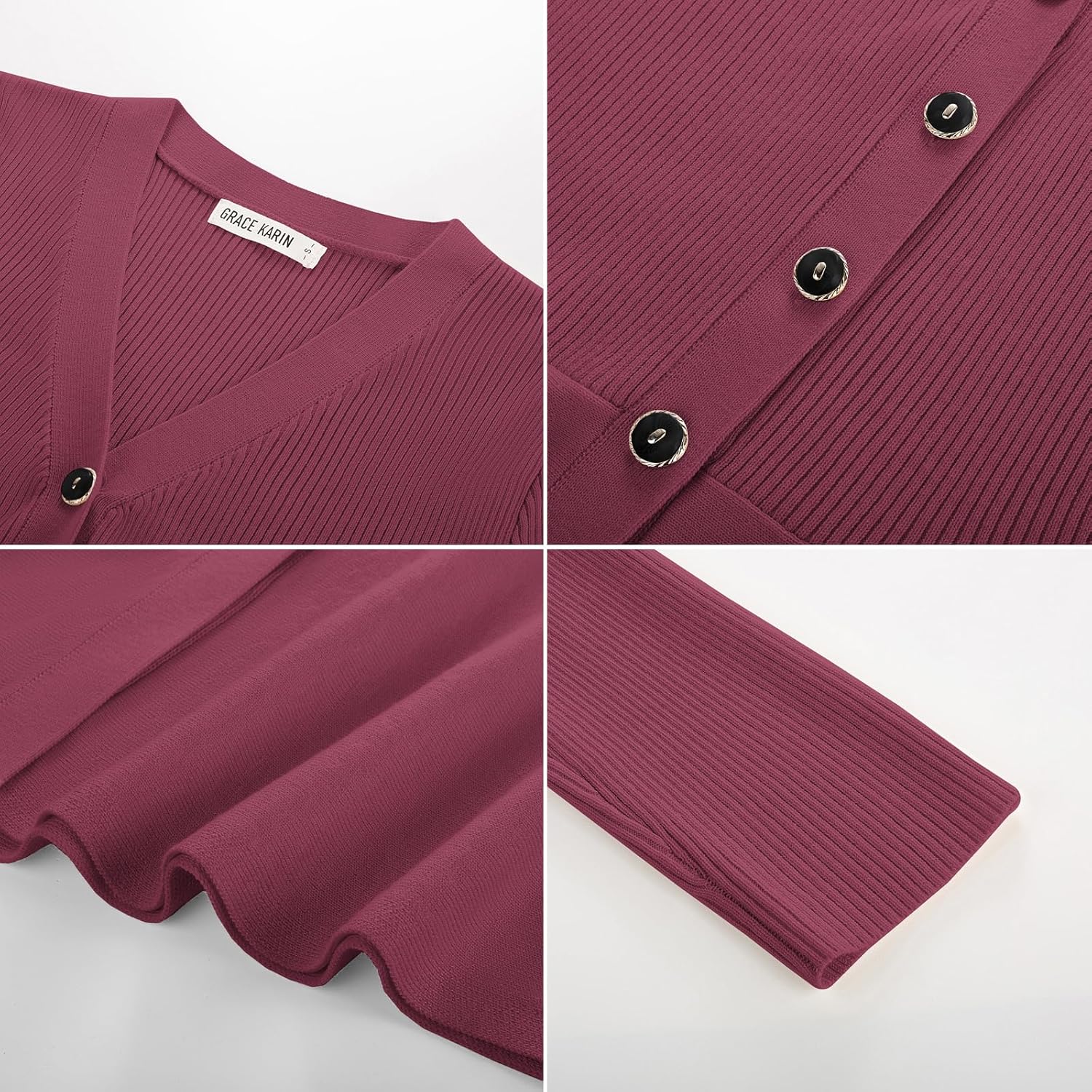 GRACE KARIN Long Sleeve Cardigan Sweaters for Women, Button Up Knit Blazer, Lightweight Business Casual Peplum Tops