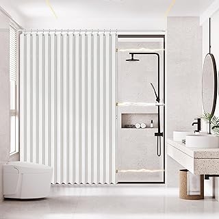 AJAZZ Acordion Shower Curtain Magnetic Folding Shower CurtainsFabric Pol...