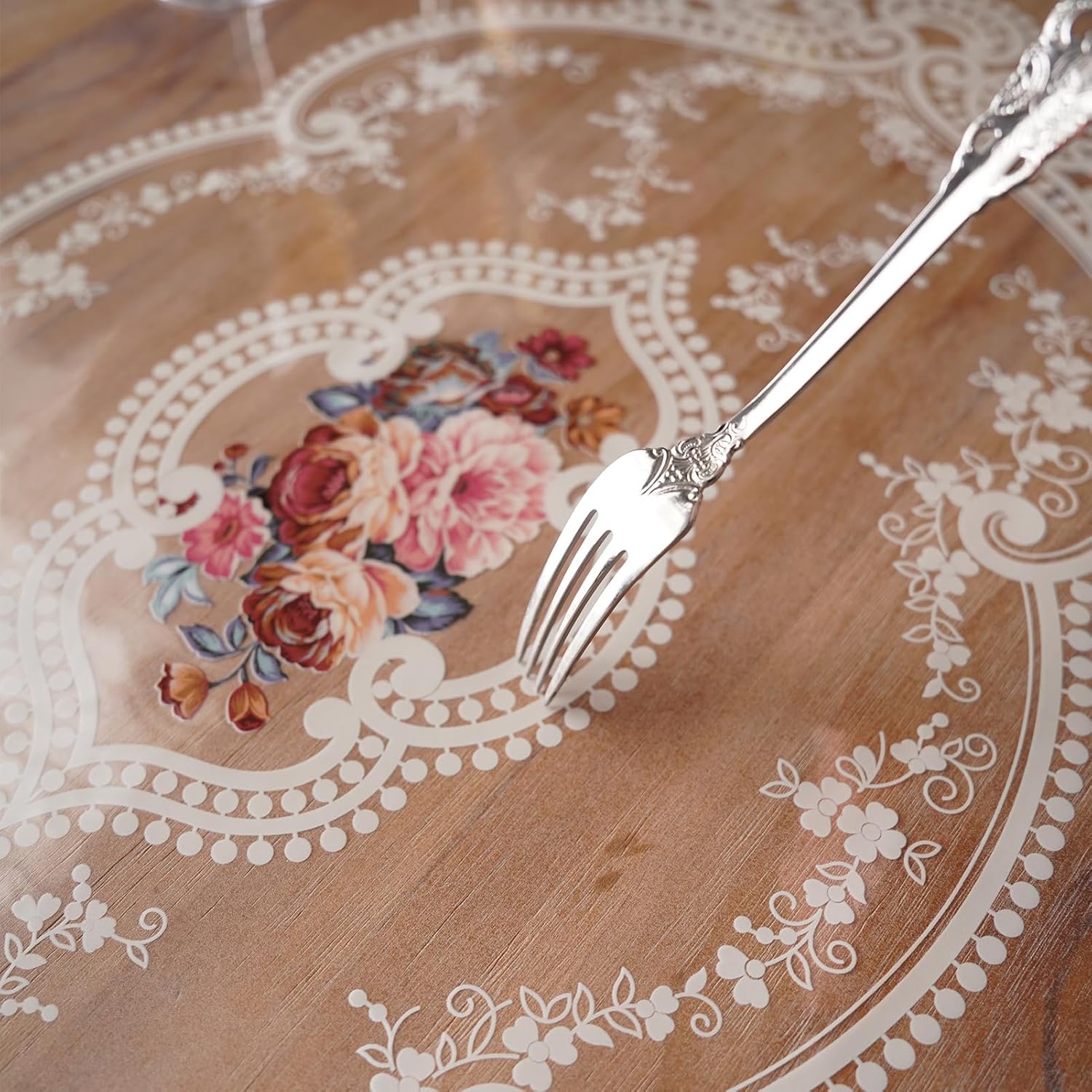 Clear Table Cover Protector Plastic Vinyl Table Cloth with White Lace Pattern Oil Spill Proof Plastic Tablecloths for Dining Tables Parties Holidays (French Lace, 60 x 104 Inches)