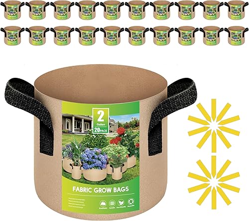 iPower Paquete de 20 bolsas de cultivo de 2 galones, 10.58 oz de grosor, macetas de tela de aireación no tejida, contenedores resistentes con asas