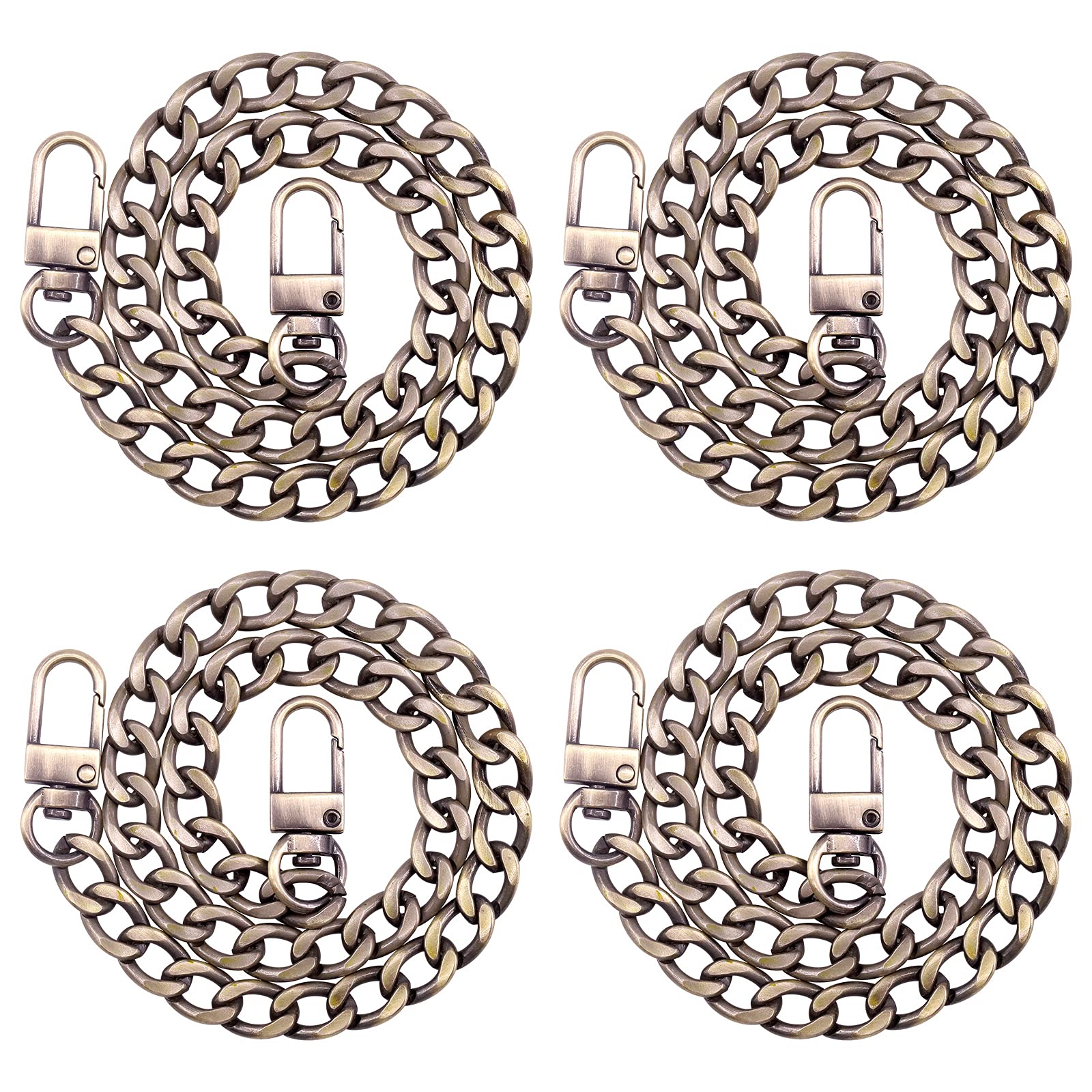 Wokape4Pcs Bronze Luxury Fashion 15.7 Inch/40cm Replacement Flat Chain Strap with Buckles Set, Flat 0.4” Wide Enough 2.4mm Perfect for DIY Metal Shoulder Purse Replacement(Bronze, 15.7 inch)