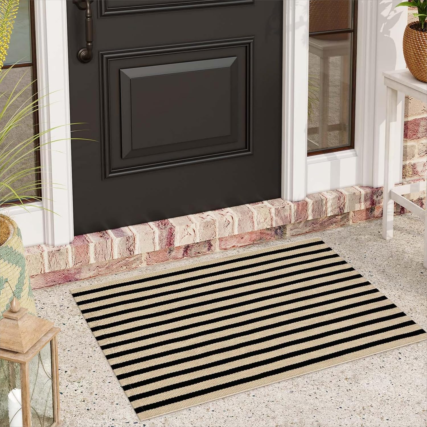 Amazon.com: Sungea Black and Tan Outdoor Rug 24"x35", Washable ...