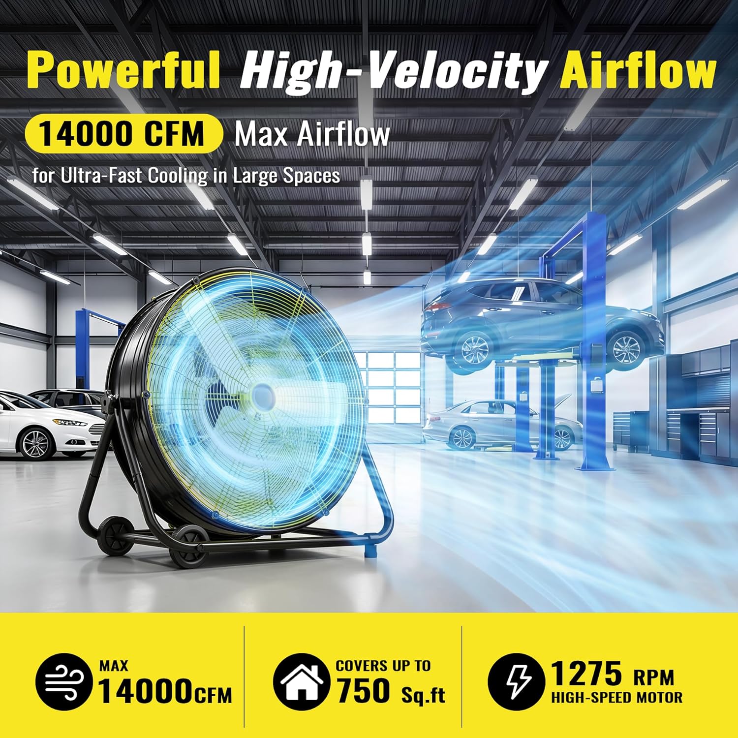 Manastin 30 Inch Industrial Drum Fan, 14000 CFM High Velocity Floor Fan, 3-Speed Heavy Duty Metal Shop Fan for Warehouse, Garage, Workshop - ETL Listed,550W