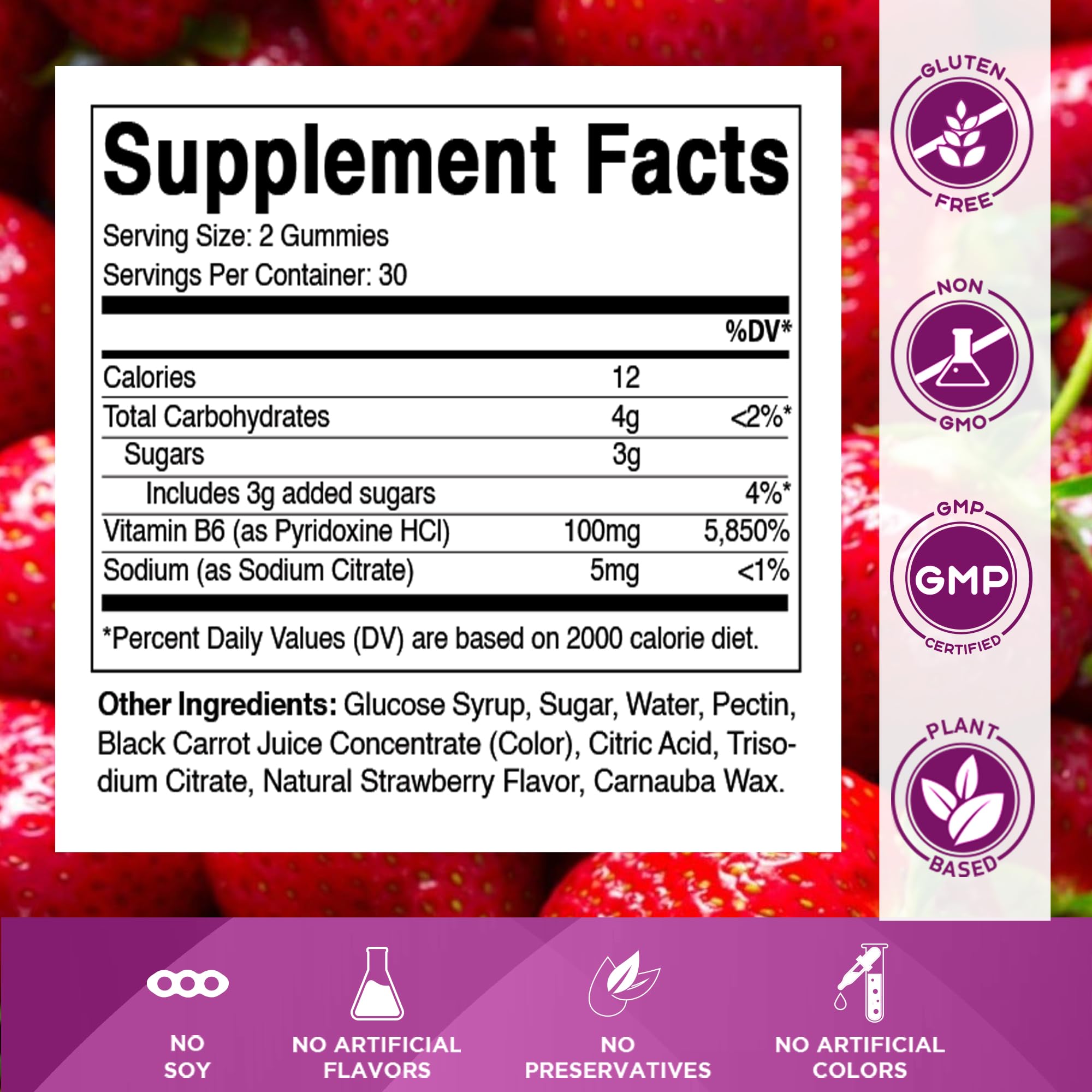 Vitamatic Vitamin B6 100 mg Gummies, Natural Strawberry Flavor, 60 Count — Amazon image 2