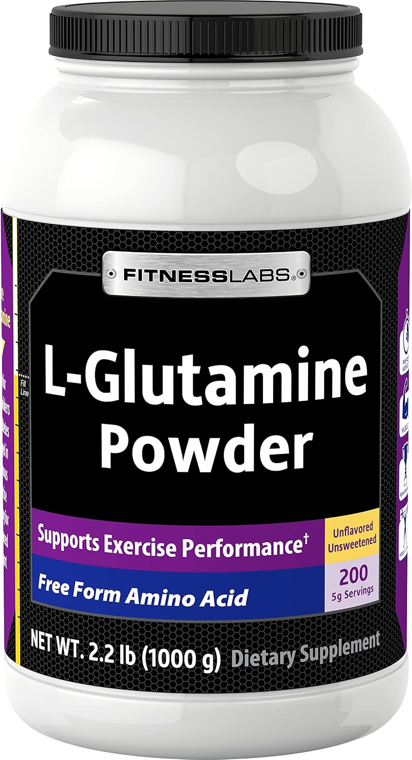 Fitness Labs L Glutamine Powder | 5000mg | 2.2 lbs | Unflavored Unsweetened | HPLC Tested | Free Form | Vegan, Vegetarian, Non-GMO, Gluten Free
