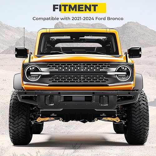 Miniatura 2 de KUAFU Parachoques delantero compatible con Ford Bronco Super Duty 2021-2024 con orificios de sensores con recubrimiento en polvo, color negro