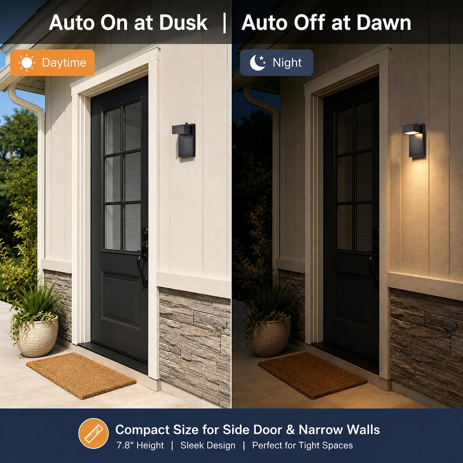 Alighting Outdoor Wall Light Fixtures with Dusk to Dawn Sensor, Modern Black LED Porch Lights Outdoor, 3000K Warm White Waterproof Wall Sconce for House, Garage, Patio, Entryway