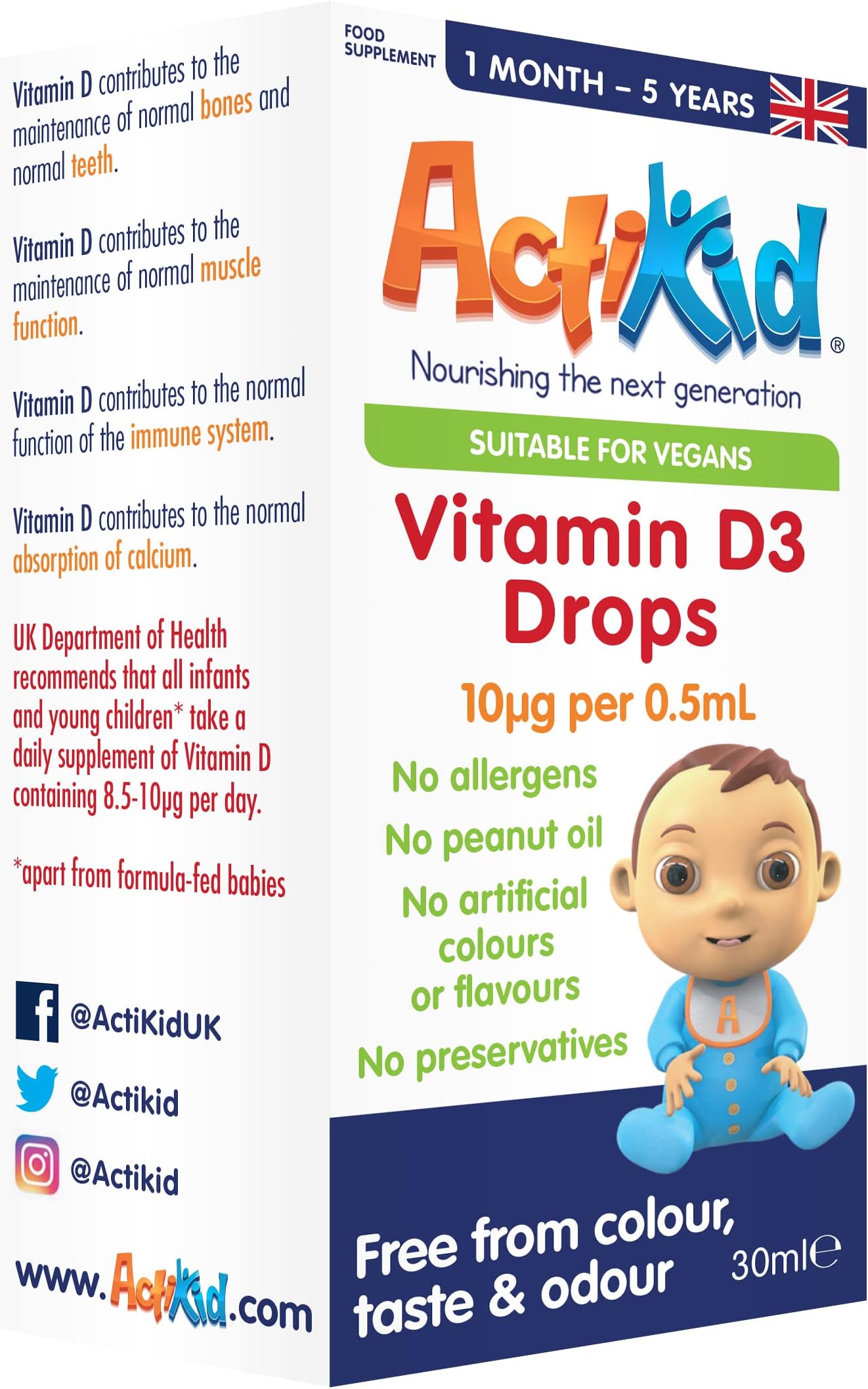 Vitamin D3 Drops 30ml for Newborn Babies, Infants and Children, (a Vegan, Sugar Free, Preservative Free, no Allergens, Baby, Vitamin D Supplement) - Immunity Boost