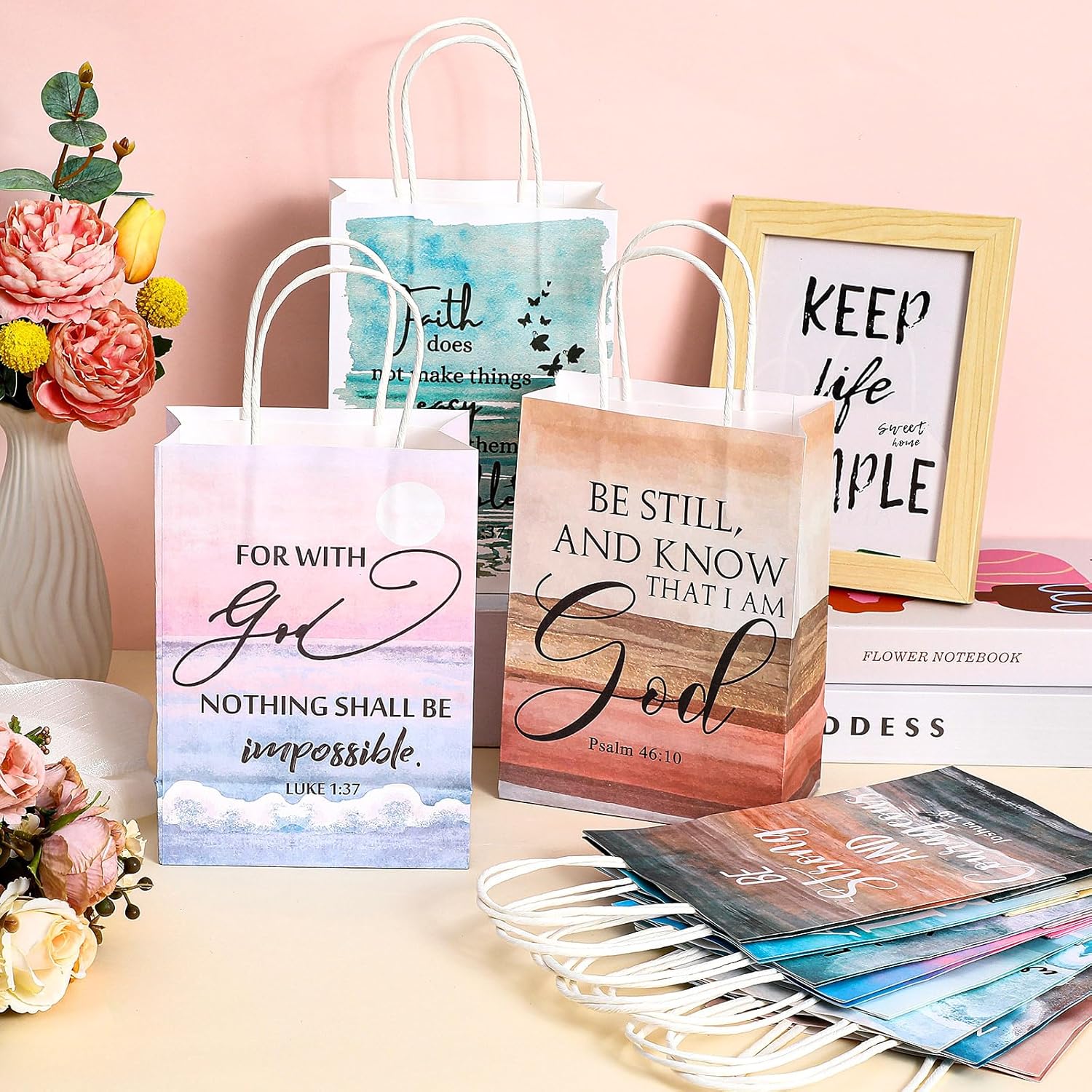 Skyygemm 60 Pcs Christian Christmas Gift for Women Religious Paper Bag Bulk Bible Verse Treat Bag with Handles Baptism Inspirational Watercolor Gift for Sunday School Teacher Church Study Group - Image 5