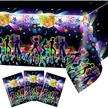 Avezano 3 pcs Disco Table Cloth 70s Party Table Cover Lets Boogie 70s Party Decorations Plastic Throwback 70s Party Supplies for Dining Room Kitchen, 108x54 Inch