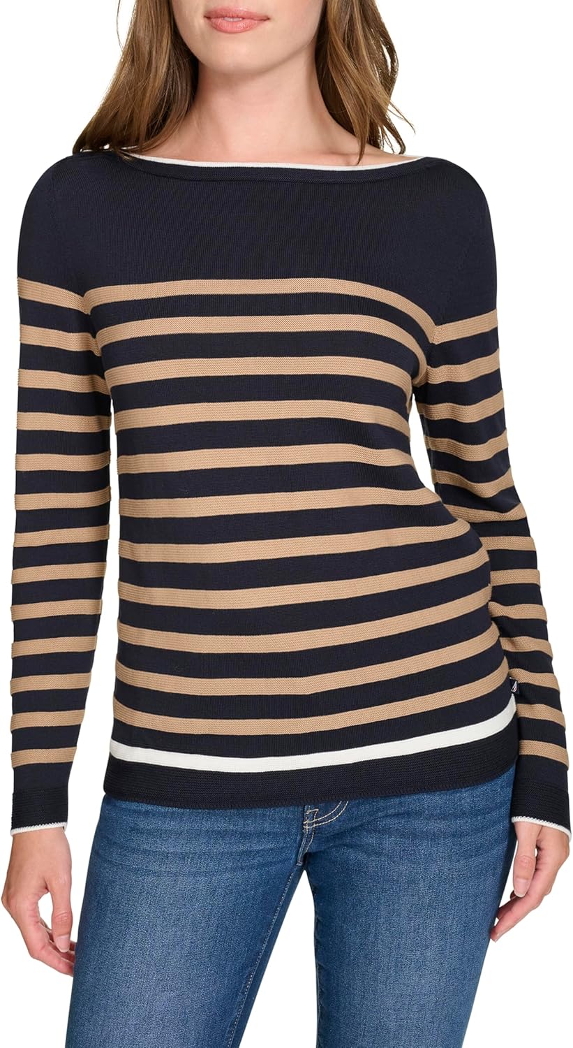 Nautica Women's Mariner Stripe Pullover Boatneck Long Sleeve