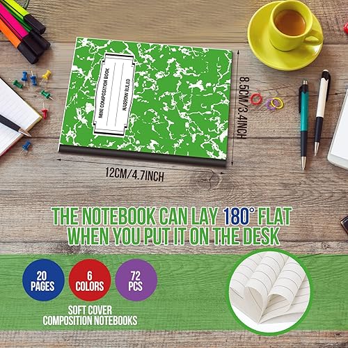 Miniatura 2 de Kajaia Paquete de 72 mini cuadernos de composición de 40 páginas de 3.4 x 4.7 pulgadas, cuadernos de tamaño de bolsillo a granel, lindo bloc de