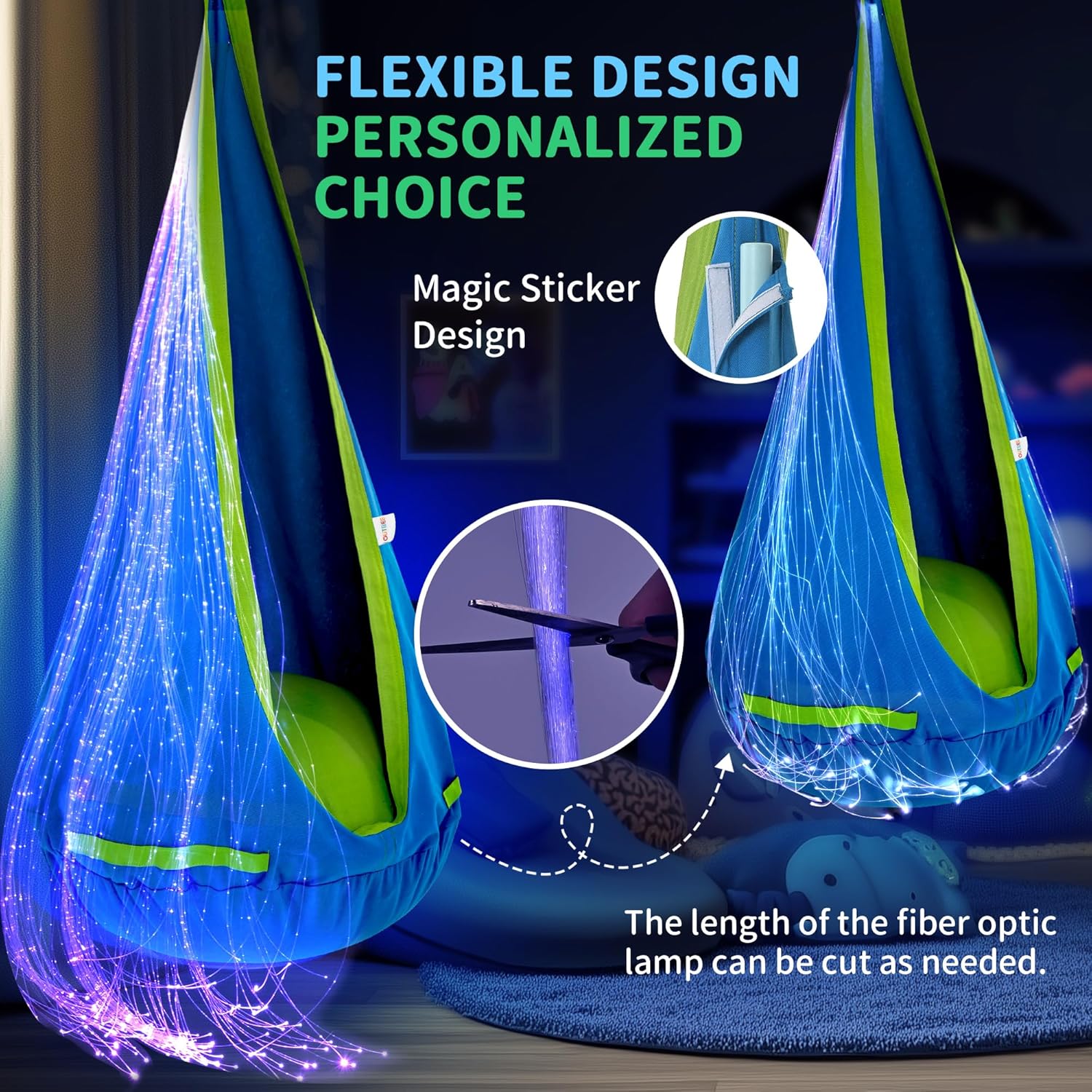 OUTREE Pod Swing Featuring Fiber Optic with 10 Colors and 17 Effects. Sensory Swing Suitable for Individuals with Sensory Needs (Blue) - Image 4