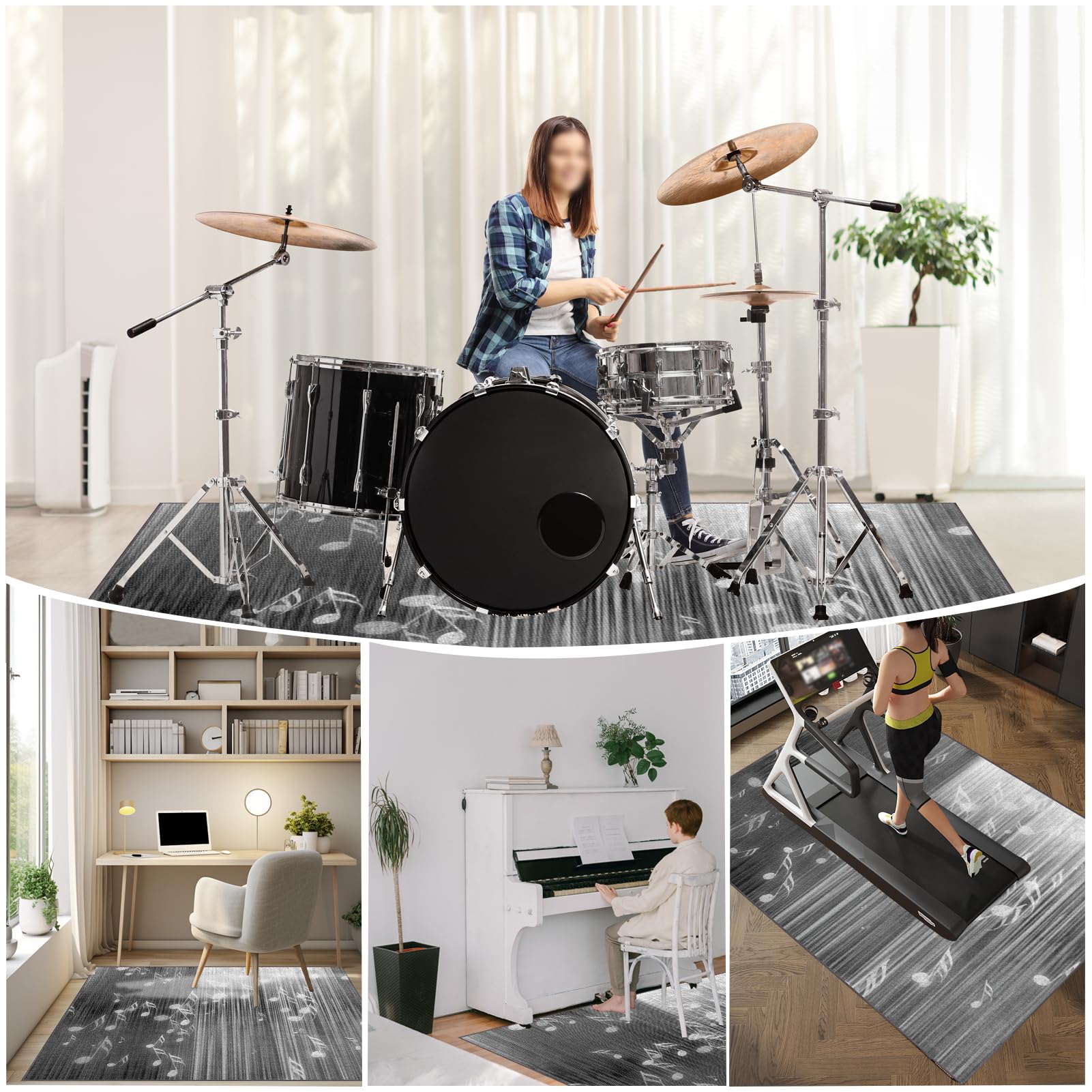 230 x 200 cm Tappeto per Batteria e Strumenti a Percussione Elettronici, Tappeto Insonorizzato Tamburo Antiscivolo, Tappeti Rettangolari per Grancassa, Tamburo Rullante e Altri Strumenti