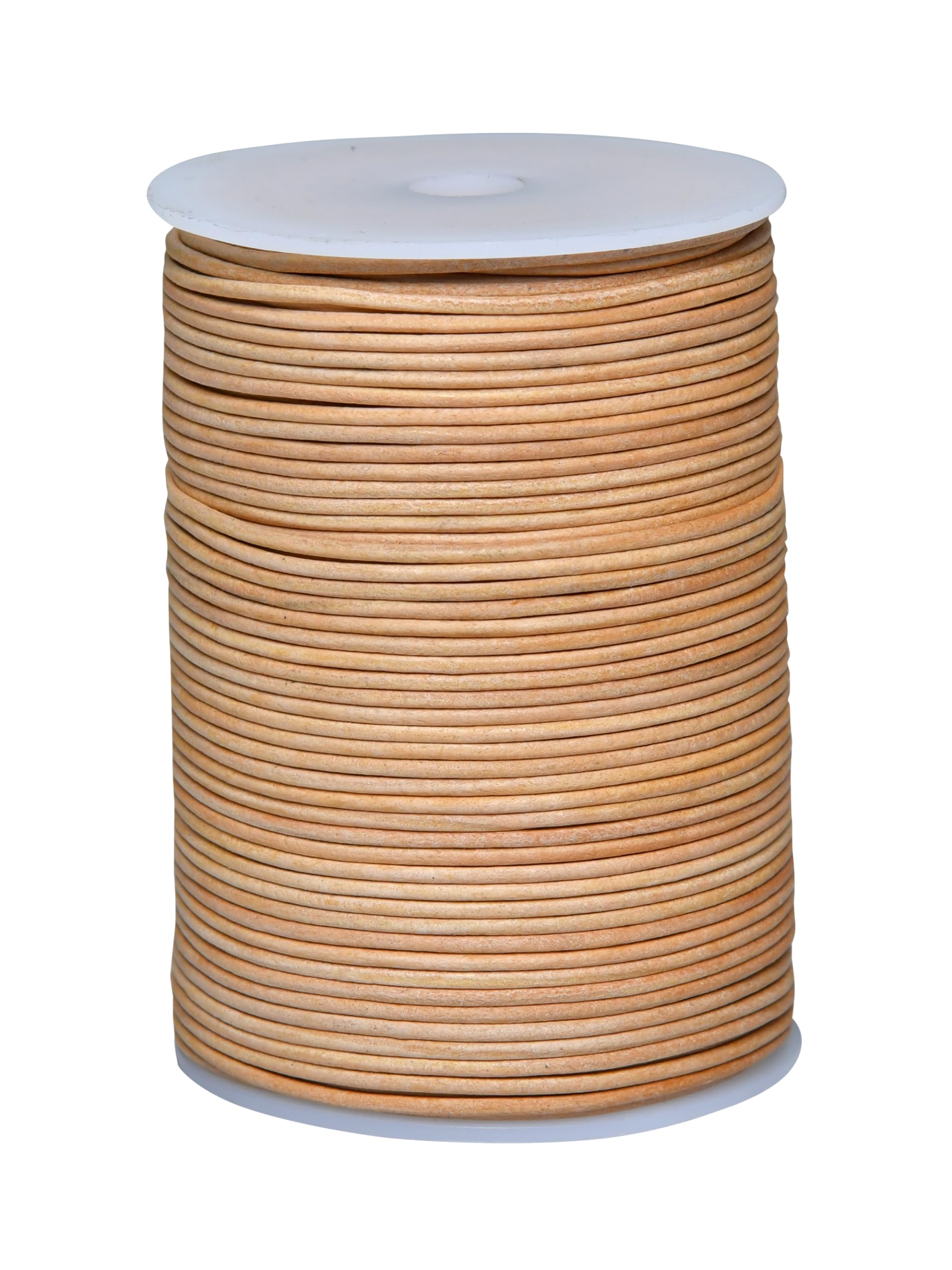 Cords Essentials Round Genuine Leather String Cord, Rope for Jewelry Making, Necklaces, Bracelets, Kumihimo Braiding, Wraps, Crafts and Hobby Projects (Distressed Natural, 2.0 MM)