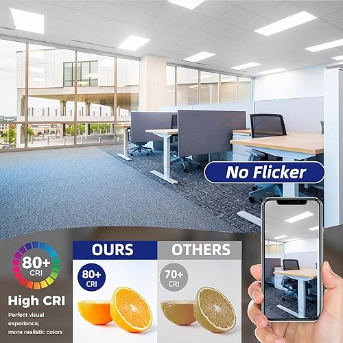 Miniatura 6 de Panel de luces LED de 2 x 4 pies, paquete de 2, 75 W, 7800 lúmenes, luz diurna de 5000 K, color blanco, 2 x 4 pies, certificación ETL, 0-10 V,