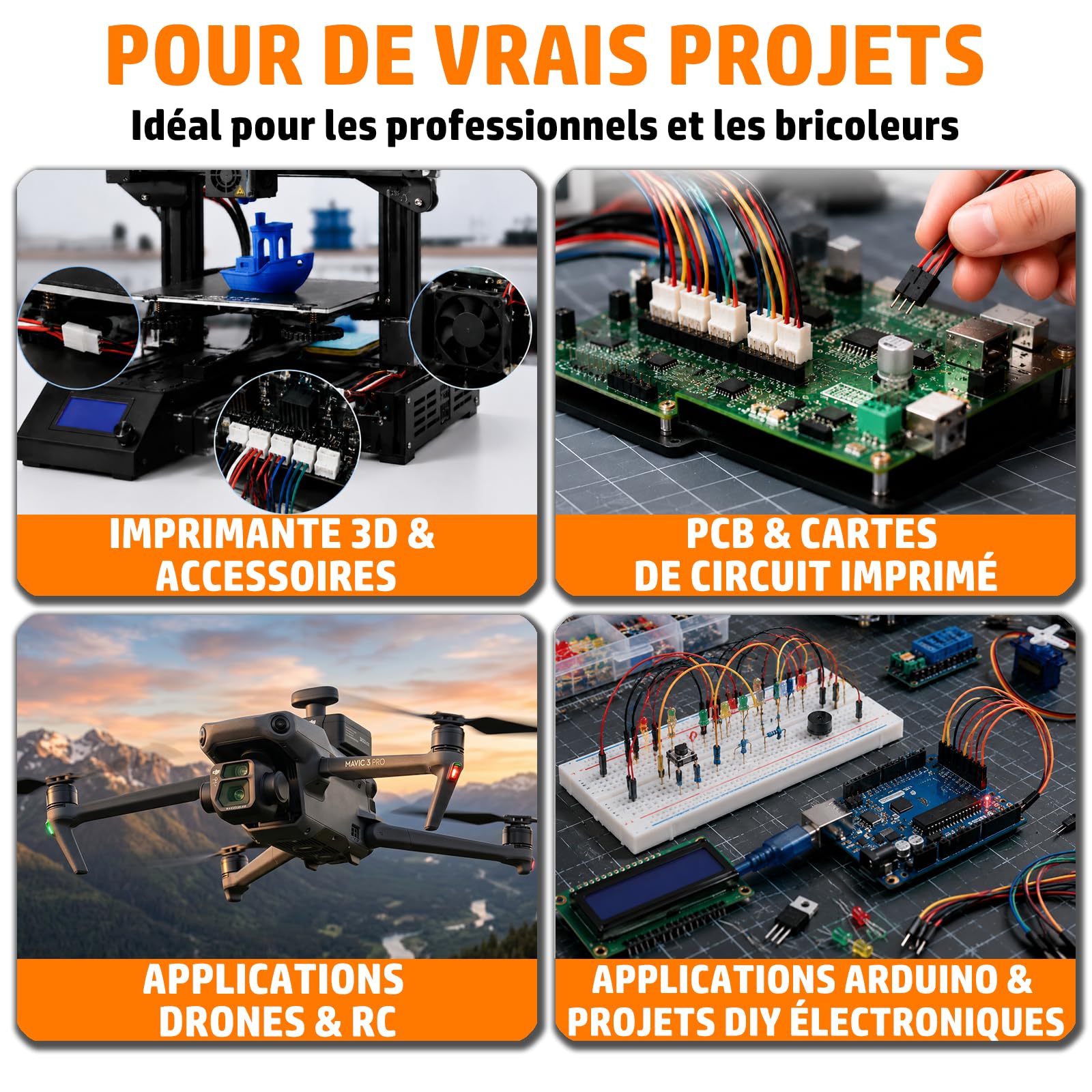 PEBA Kit de micro connecteurs avec pince à sertir à cliquet - Micro-Fit 3.0, Dupont 2,54 mm et JST-PH/XH/SM/SYP, 45 types de connecteurs, 0,03-1,5 mm² avec pince à dénuder