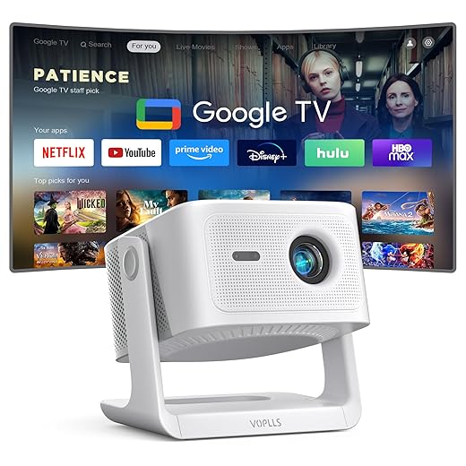 【Official Licensed Google TV】4K Smart Projector with WiFi and Bluetooth, VOPLLS 2000 ANSI Outdoor Projectors with Dolby/Auto Focus, Portable Movie Phone Gaming Wifi Proyector for Bedroom/Home