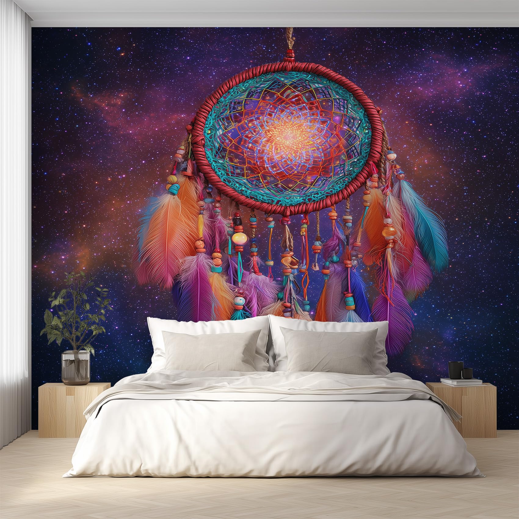 Generisch Vlies Fototapete Traumfänger 450x315 cm, Tapete Lila Tapeten Vliestapete Wohnzimmer Bohemian Indian Dreamcatcher Schlafzimmer Wandtapete Ornamente Mustertapete W&51