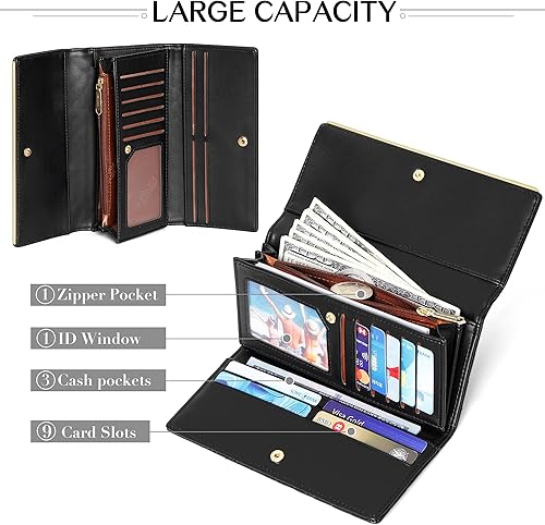 Miniatura 3 de FEITH&FELLY Cartera de mujer de gran capacidad de piel sintética para mujer, bolso de viaje con triple pliegue