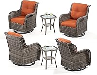 Vista 77 de Juego de 2 sillas de patio giratorias de 360 grados para exteriores y mesa auxiliar a juego – 3 sillas deslizantes de mimbre para patio con cojines