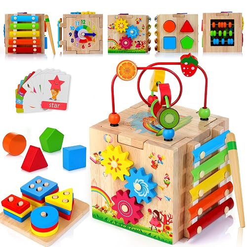 HELLOWOOD 8-in-1 Wooden Activity Cube