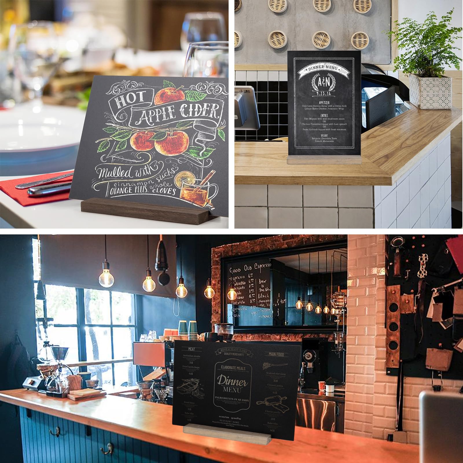 CYEER Lot de 6 Tableaux Noirs A4 (30x21cm) avec Support en Bois - Ardoises de Table Double Face Effaçables pour Menu de Buffet, Mariage, Étiquette de Prix Boulangerie, Signalétique et Fête