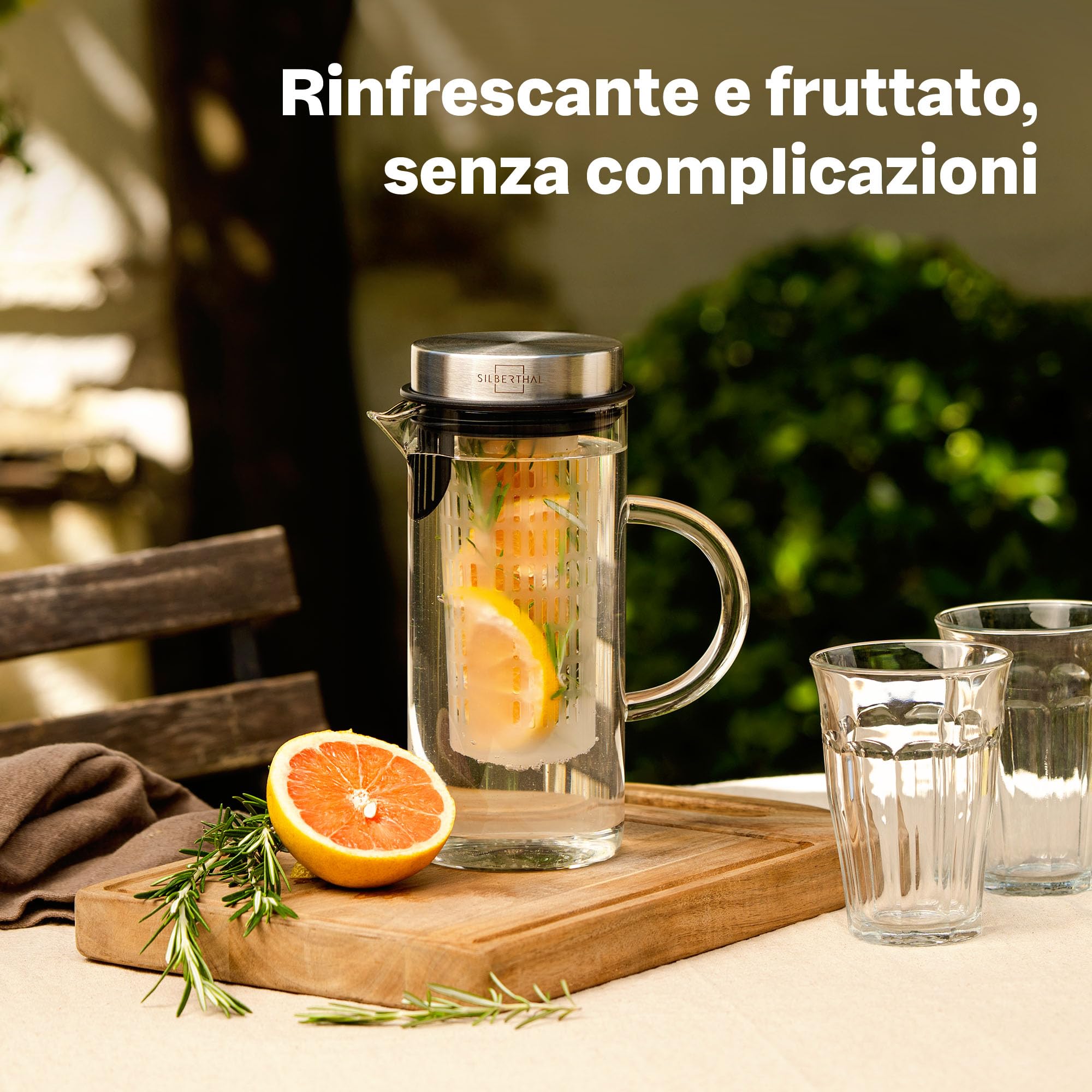 SILBERTHAL Brocca acqua vetro - Limonata e spritz - 1 litro - Caraffa con coperchio